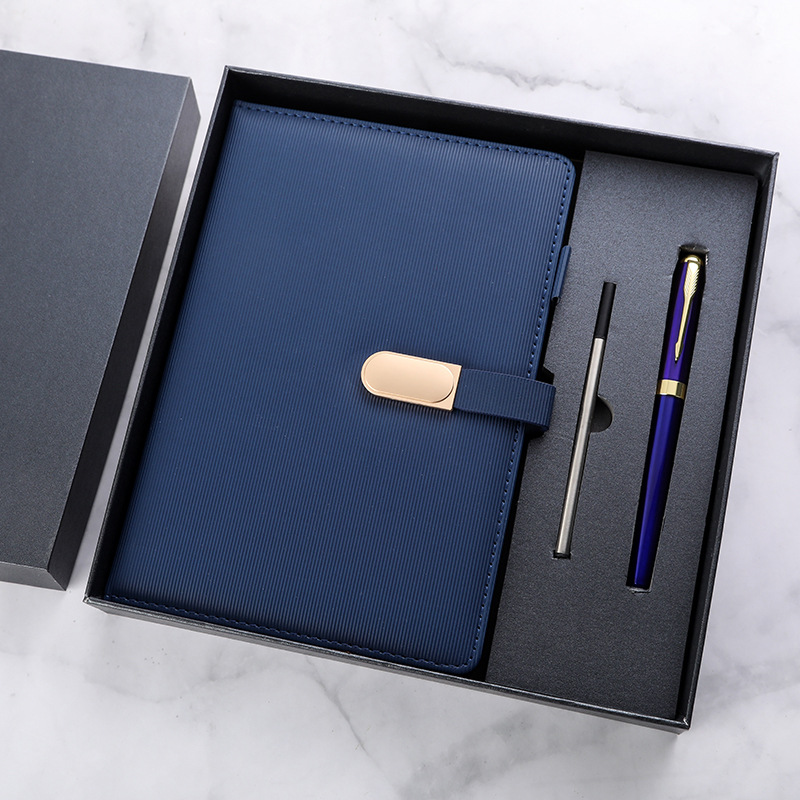 En stock A5 cuaderno de negocios traje de regalo de alta calidad de metal firma pluma traje de publicidad regalo de oficina de la Conferencia