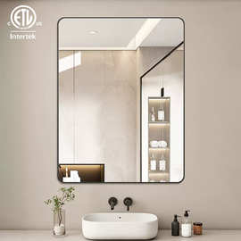 轻奢洗手盆洗脸台带框镜子铝合金边框卫生间浴室厕所镜子挂墙定制