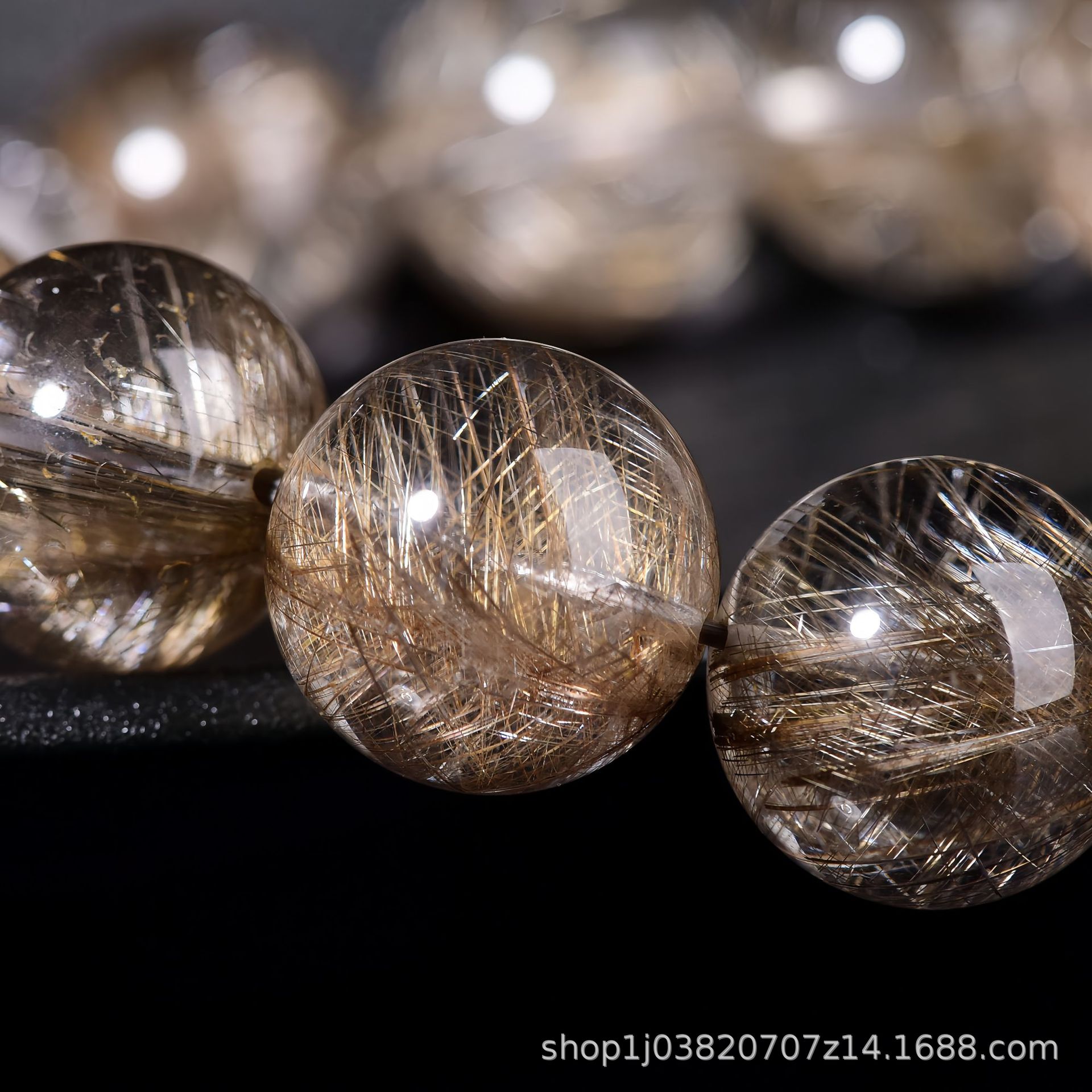 鑫轩阁 天然银发晶水晶手串 银发魔鬼发水晶圆珠手链 厂家直销