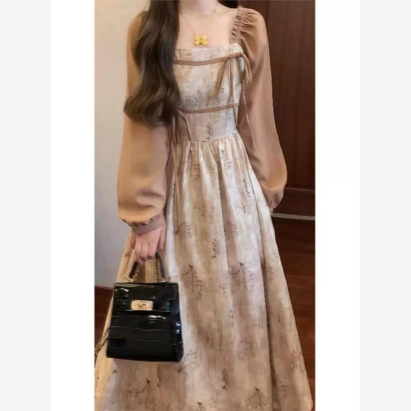 复古高级感好看假两件茶歇碎花连衣裙女小众不撞款2025新款长裙子|undefined
