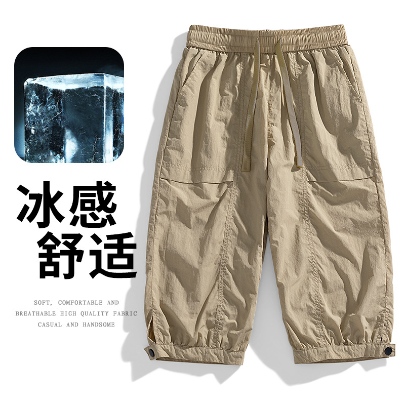 Cross-Border Men's Summer Thin Loose Sports Casual Pants Quick-Dry Breathable Ice Silk Cargo Shorts