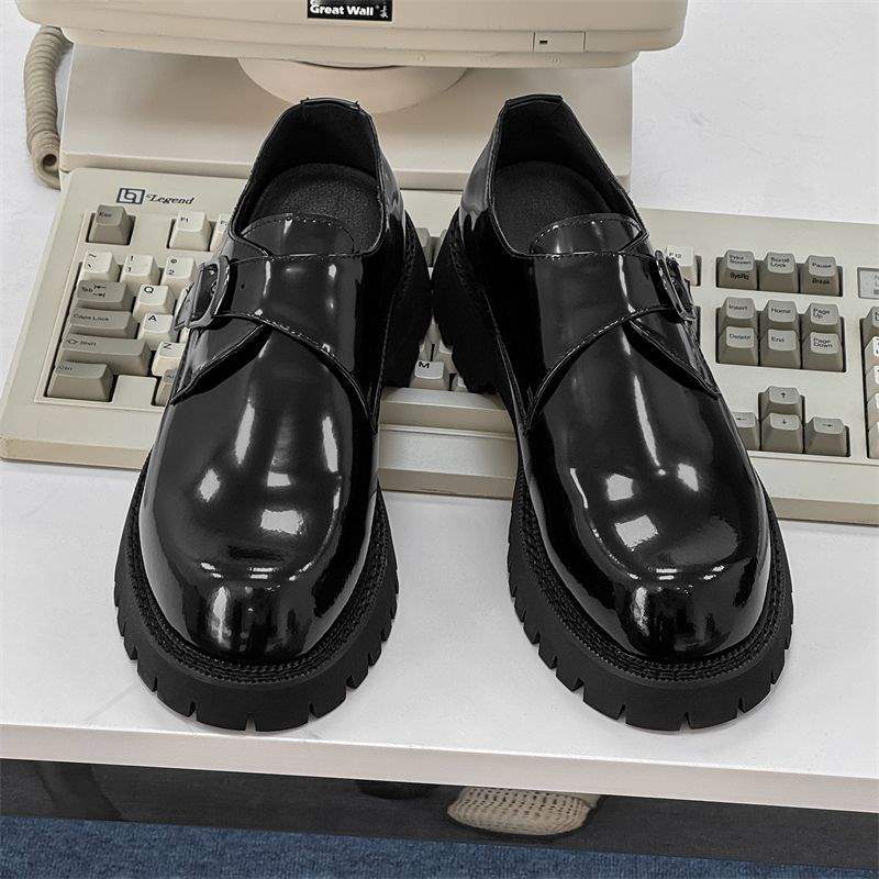 ShoeVault New Slip-On Loafers Height Increasing 2025 Monk Casual British Leather Thick Sole Formal Derby Shoes Men_voghion.com