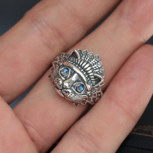 02542亚马逊热卖月光石印第安猫戒指个性男女款设计感潮复古指环