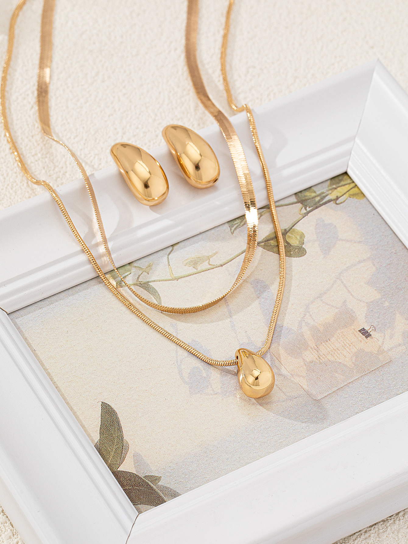 Alloy Material Water Droplets Pattern Elegant Streetwear Water Droplets Alloy Plating Women's Snake Chain Earrings Necklace Jewelry Set