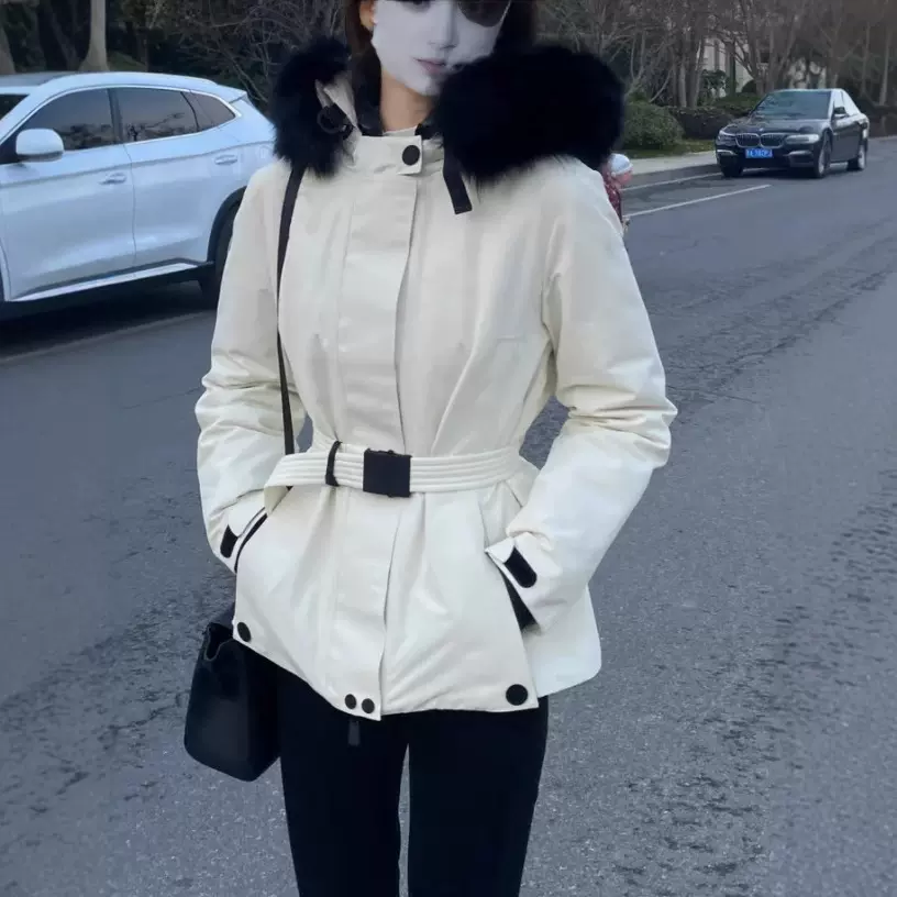 去标！跨境热销滑雪羽绒服防风防水保暖可拆卸真皮毛领