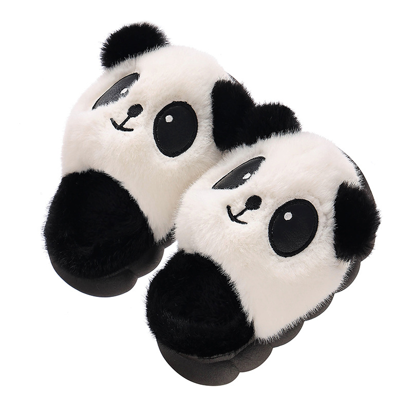 Zapatillas de algodón de invierno para niñas calentadas y peludas lindas para niños en casa, paternidad antideslizante para niños pequeños y medianos, panda de algodón