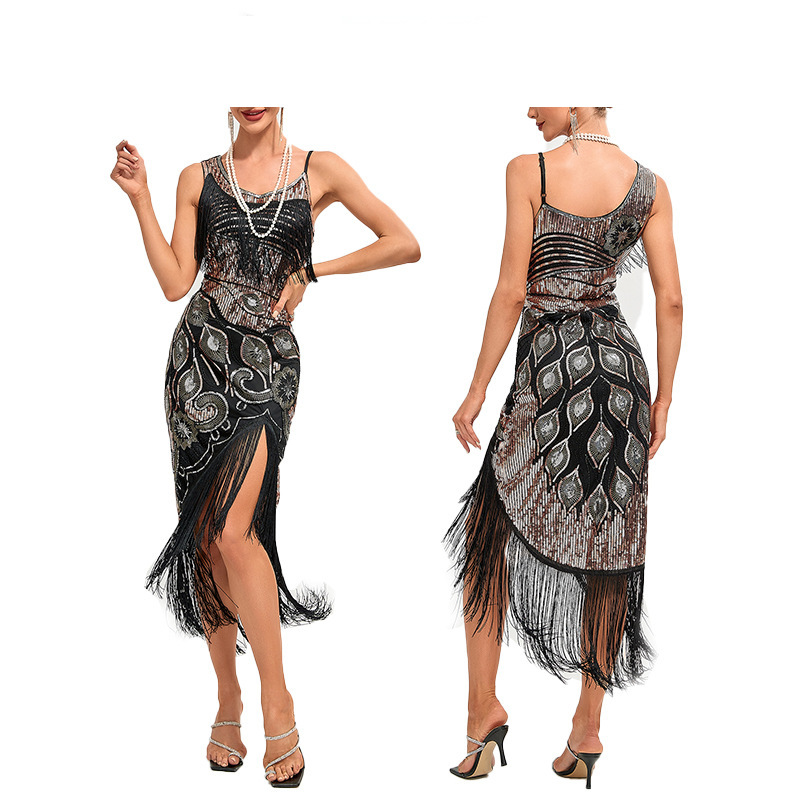 Sequin Dress 1920S Retro Tassel Dress Prom Mid-Length Evening Dress Amazon Cross-Border Elegant