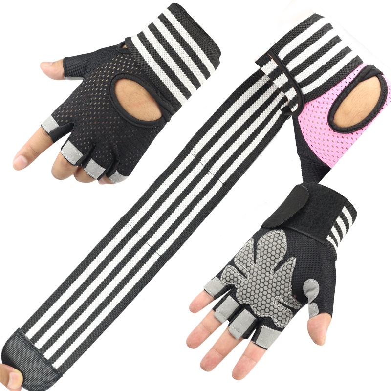 Fitness Outdoor Sports Half Finger Gloves Long Wrist Support Unisex Exercise Pull-Up Equipment Horizontal Bar Dumbbell_voghion.com