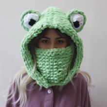 跨境热销青蛙帽子手工针织围脖一体帽护脸保暖面罩头套加绒防寒冬