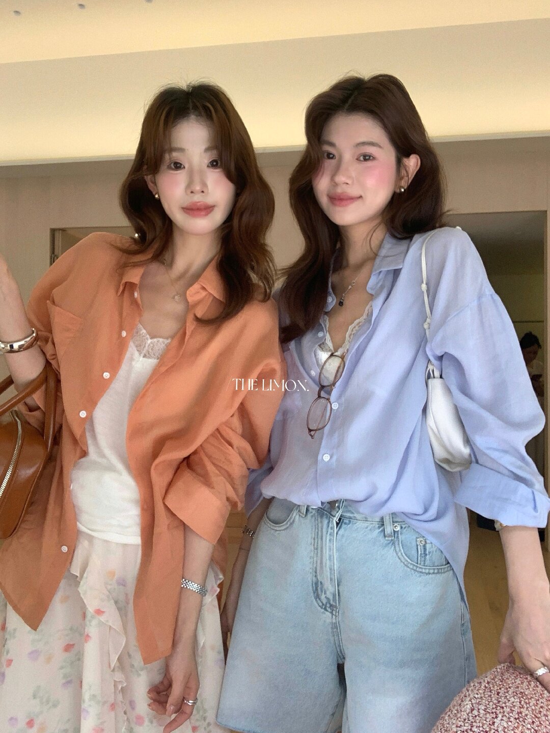 Áo sơ mi nữ tay dài chất liệu tencel phong cách lười biếng ấm áp — Vàng nhạt, xanh lam, Xanh lá cây nhạtcolor, màu hồng chi tiết 48