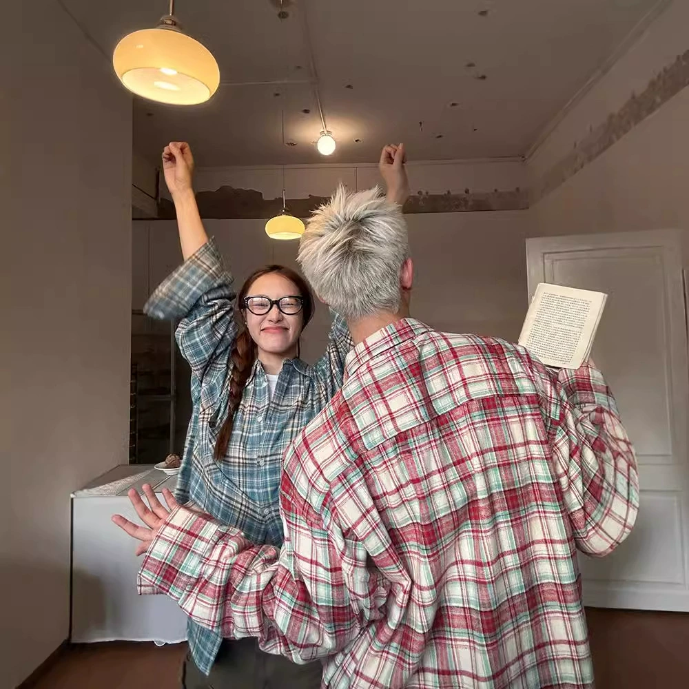 2024 американская ретро шлифовальная клетчатая рубашка с длинными рукавами для мужчин и женщин повседневная куртка красивая рубашка новая тенденция