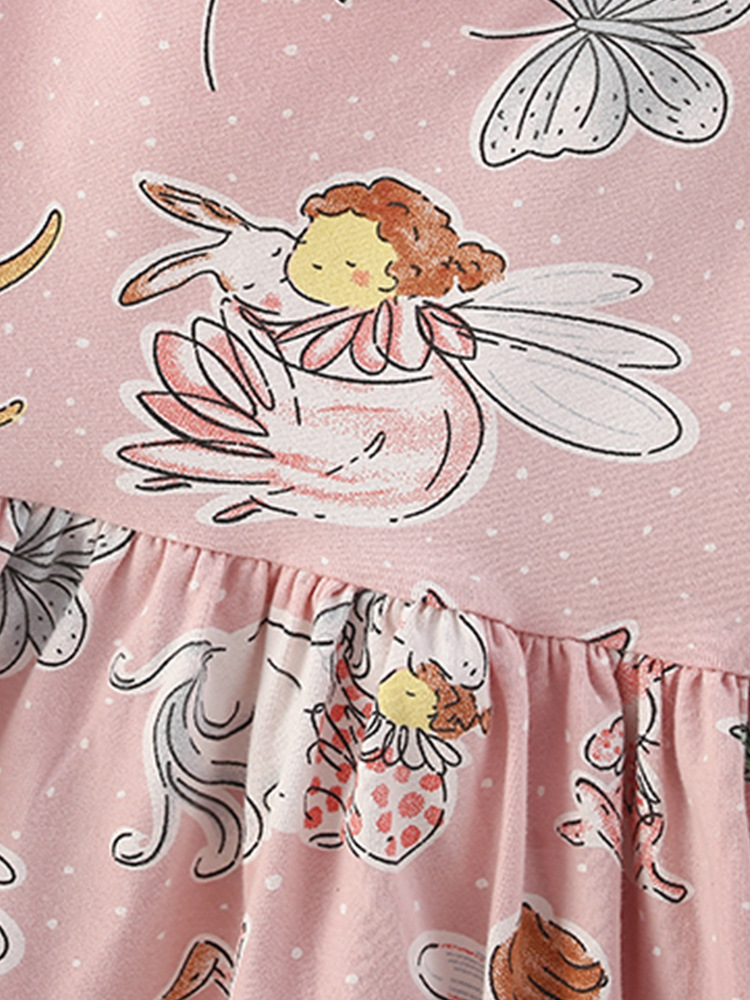 Malwee vestidos de niñas de otoño nuevos niños europeos y estadounidenses impresión de aire exterior cuello redondo vestido de manga larga
