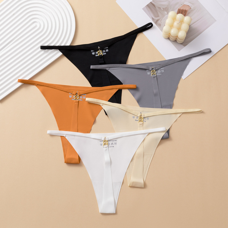 Tangas populares transfronterizas de talla europea, ropa interior sin costuras de seda helada, tanga sexy de tirantes finos para mujer de talla grande, transpirable.