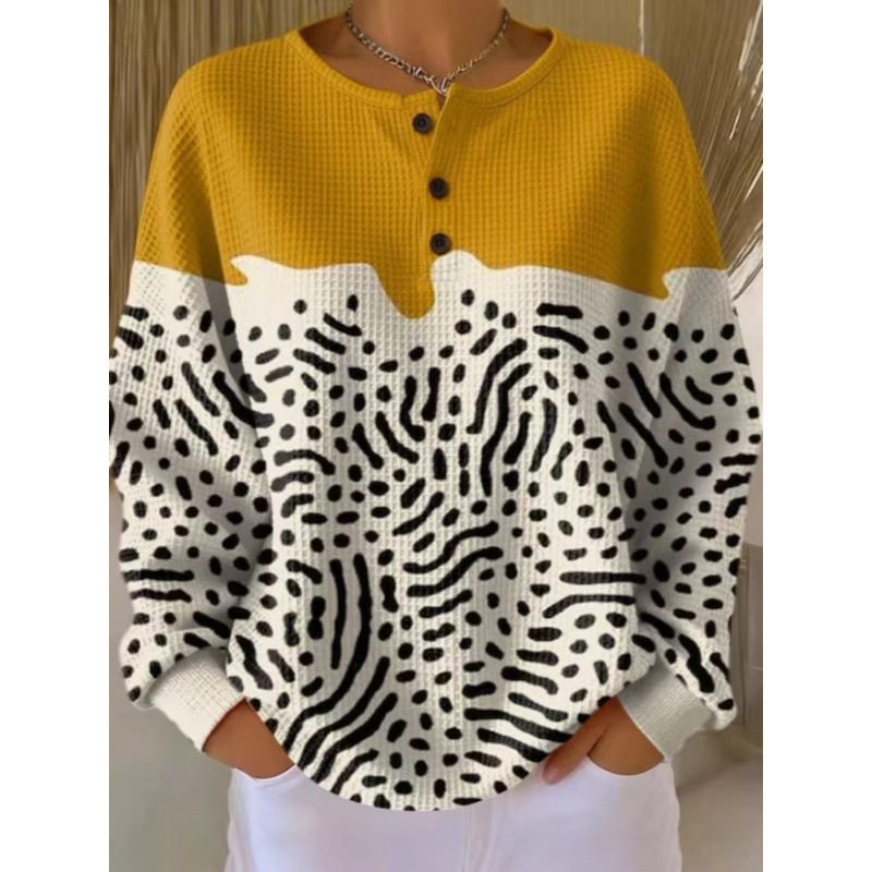 Cross-Border Amazon Christmas New 3D Digital Print Three-Button Small Stand-Up Collar Polo Shirt Women's Waffle Top Cross-Border Amazon Christmas New 3D Digital Print Three-Button Small Stand-Up Collar Polo Shirt Women's Waffle Top