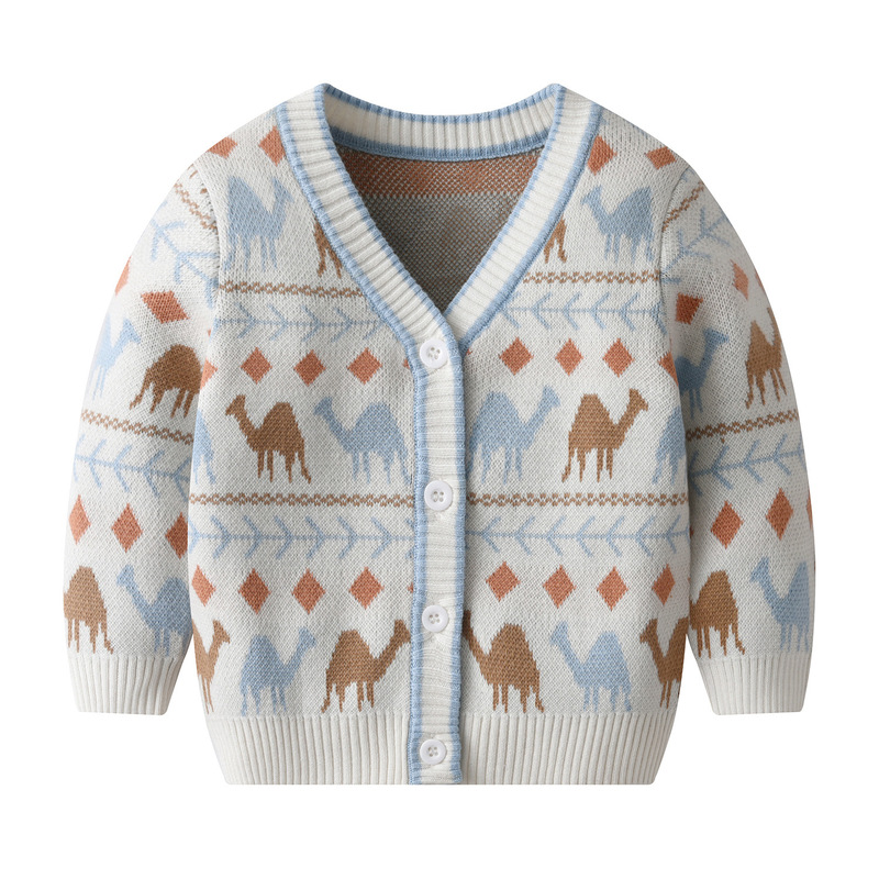 Baby Spring and Autumn V Neck Sweater Pure Cotton Knitted Cardigan Kidsren's Top Kidsren's 0-3 Year Old Baby Outwear Korean Style Kidsren's Clothing