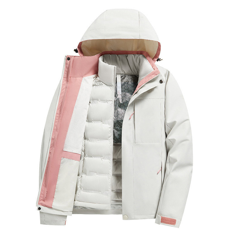 Plumón al aire libre tres en uno desmontable a prueba de viento impermeable viaje traje de montaña chaqueta para hombres y mujeres al aire libre image 3