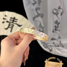 白铜描金吉言招财猫手镯女实心开口心经招财猫国风直播专供代发