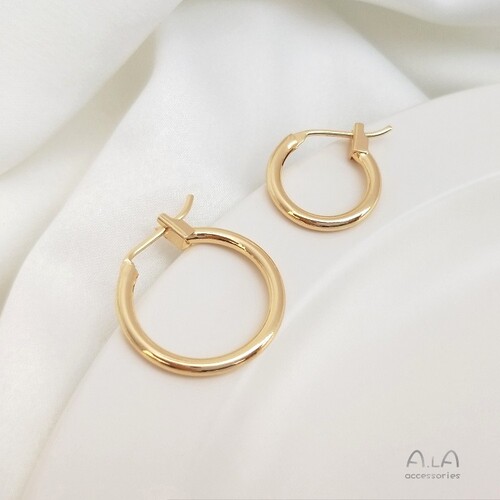 Color-preserving 14K bag real gold French earrings simple hoop earrings European and American ins handmade materials diy earrings accessories