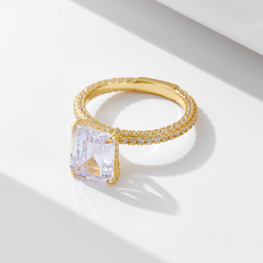 Especial transfronterizo 8*10 anillo de plata esterlina clásica de circón cuadrado Joyería de anillo de compromiso de boda de diamantes completos de moda europea y americana