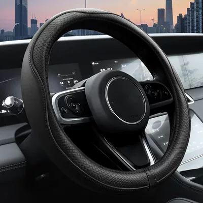 Steering wheel cover Wheel Cover Microfiber Leather Diamond - black-line-black-stripe-o-shaped-plastic-ring-38cm