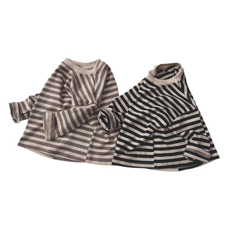 Otoño 2024 Camiseta de manga larga para niños Corea del Sur niños rayas retro cuello redondo suelta niños y niñas top