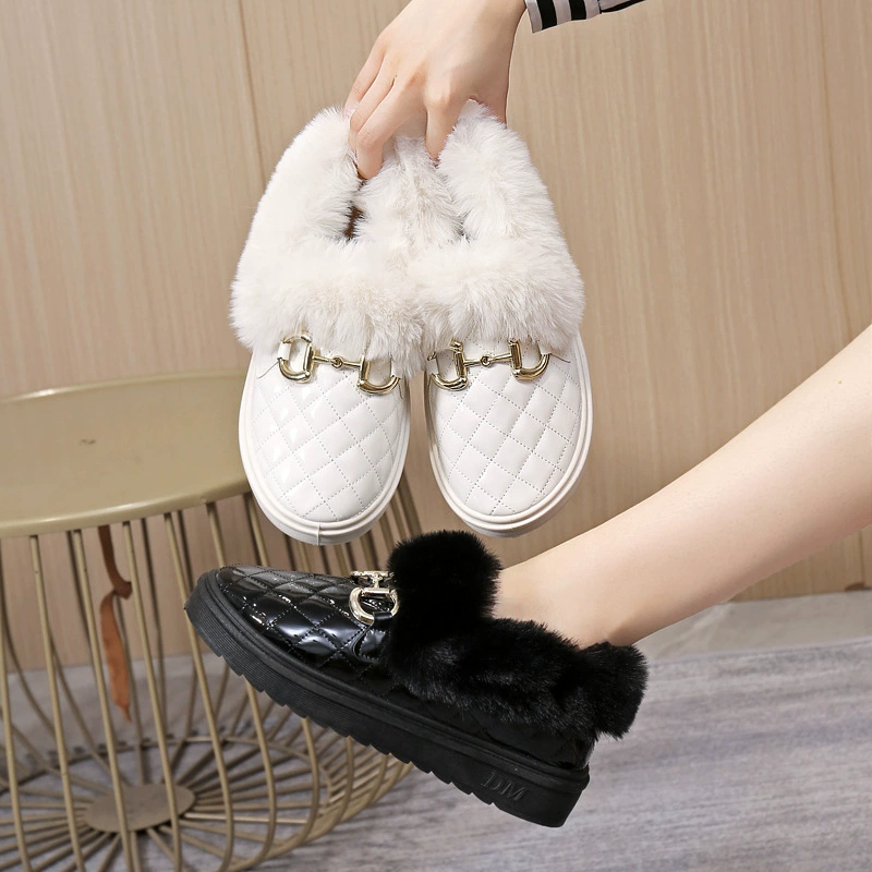 Осенне-зимние новые плюшевые лоферы, женские милые плюшевые туфли в западном стиле, толстые Холодостойкие теплые туфли на флисовой подкладке, туфли на хлопковой подкладке, обувь для мам