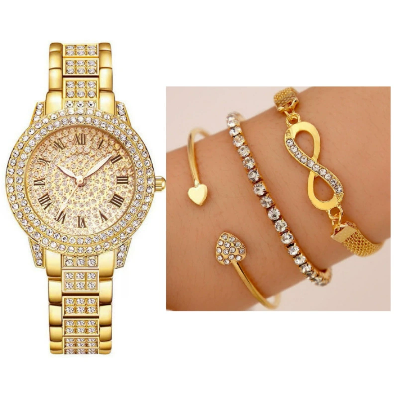 Casual Bracelet and Quartz Watch Set, Fashion Jewelry, Multiple Colors, 23.5 cm