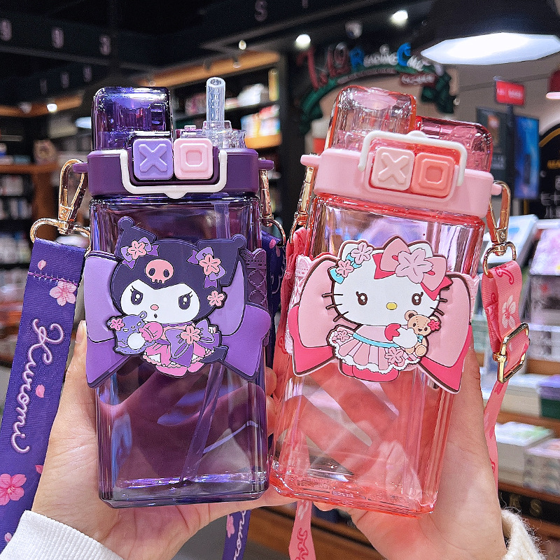 三麗鷗櫻花系兒童水杯女生高顏值庫洛米雙飲吸管杯小學生便攜水壺