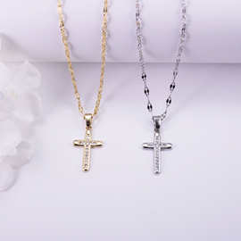 十字架设计项链女跨境流行首饰锆石吊坠新款简约精美男女镶钻饰品