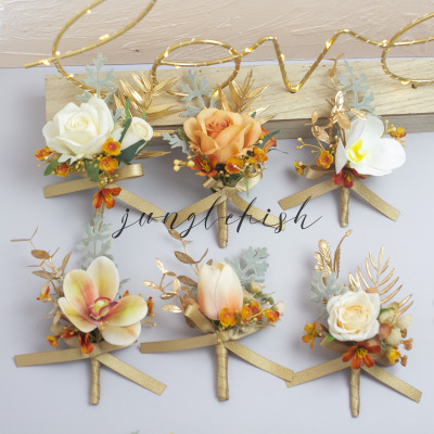 champagne rose golden Moth orchid tulips bride Flower wrist wedding Sternum Corsages Bridesmaid Wedding celebration Hand Flower