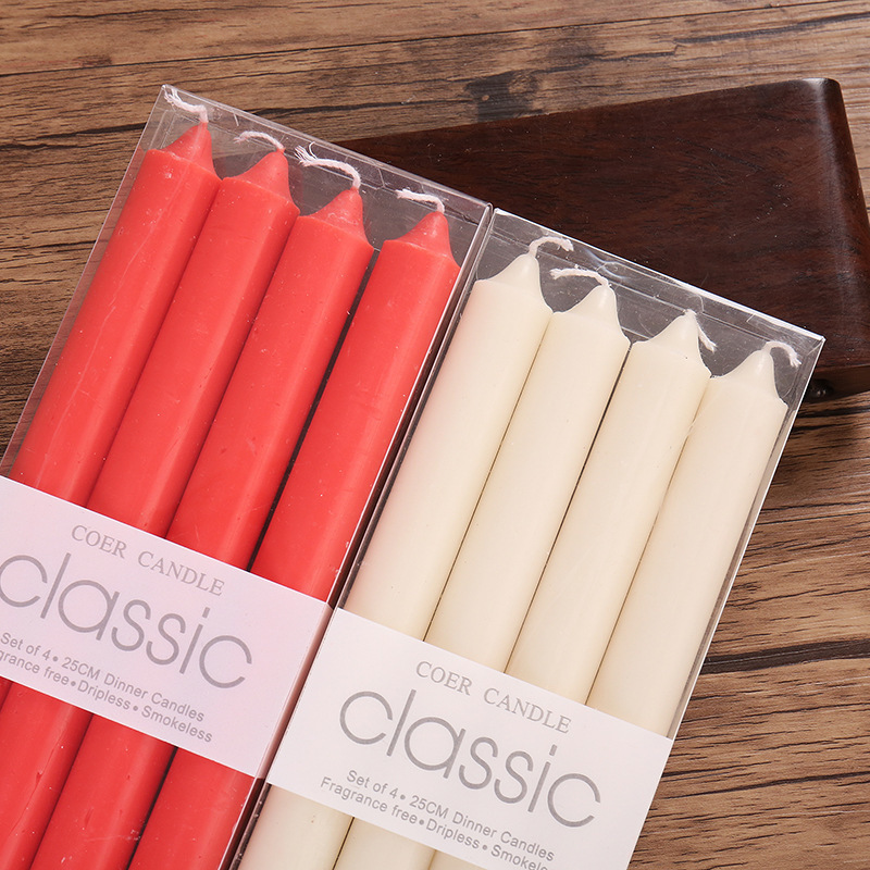 加粗4支/盒直杆蠟燭2.2*20cm彩色紅白長杆蠟燭網紅結婚喜慶圓柱蠟