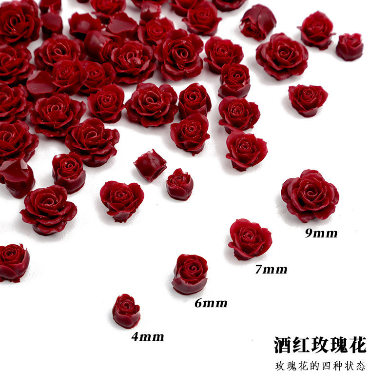 Trendy Resin 3D Camellia Flower Glow-In-The-Dark Wine Red Rose Flower Nail DIY Accessories Wholesale