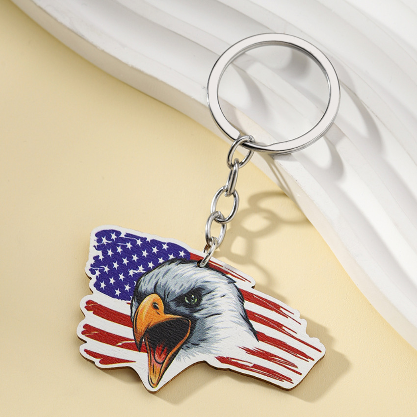 13g Weight Keychain Classification 1 Piece Quantity Daily Occasion Wood Material American Flag, Eagle Pattern Unisex Gender Retro Style 1 Piece Retro American Flag Eagle Wood Unisex Keychain 17