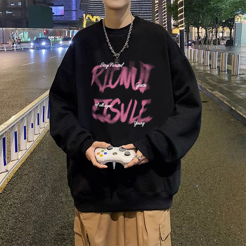 Men's Hongfeng Round Neck Sweatshirt Spring and Autumn Season Trend Brand Loose Jacket Versatile Stylish Couple Base Shirt Long Sleeve T-Shirt