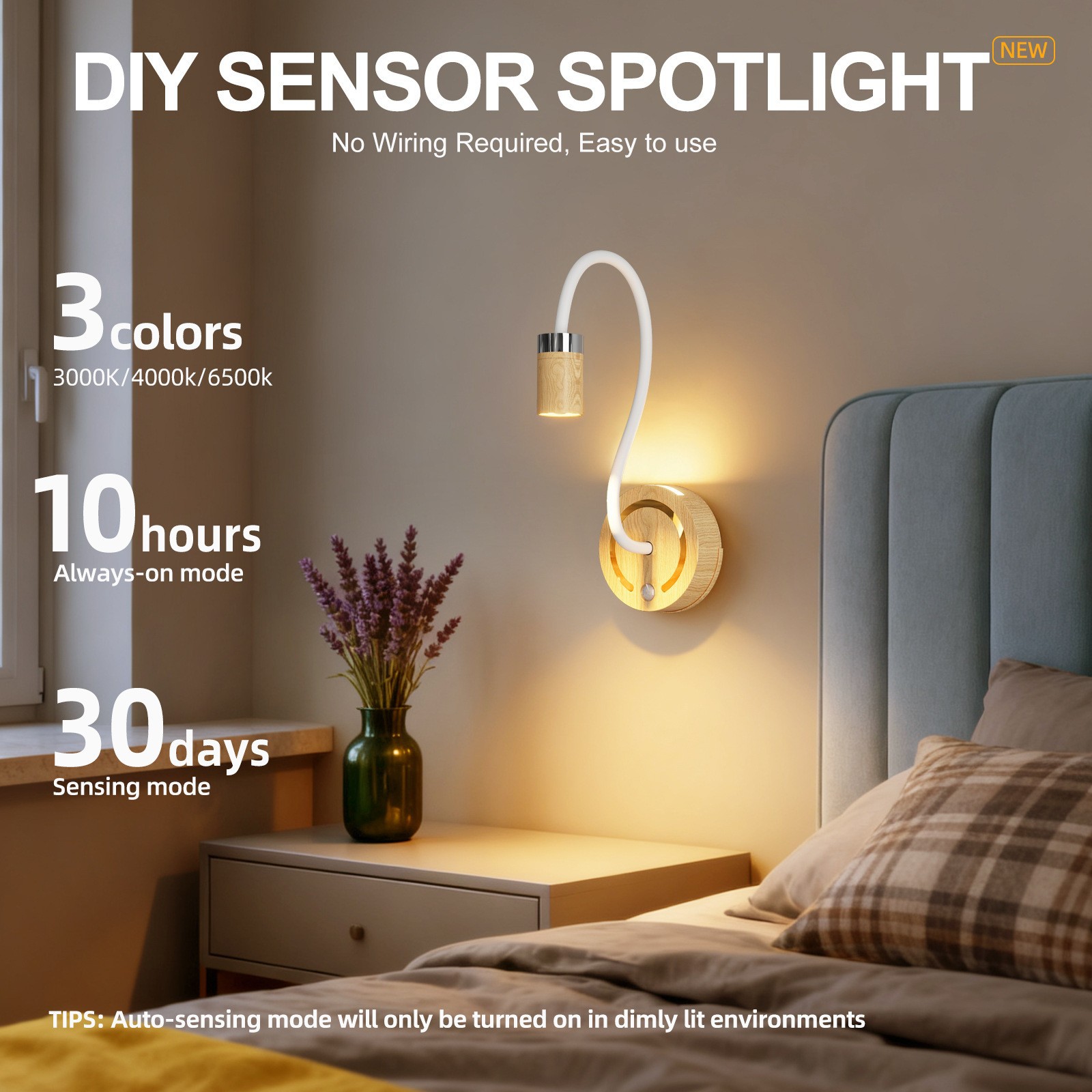 Customized Cross-Border Led Rechargeable Bedroom Bedside Human Body Sensor Wall Lamp Indoor Wiring-Free DIY Staircase Wall Lamp