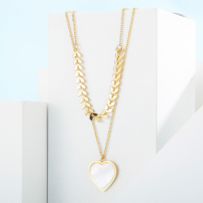 Fashion Leaves Heart Shape Titanium Steel Layered Plating Chain Shell Earrings Necklace