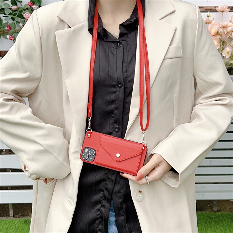 For Samsung S24ultra Litchi Pattern Card Bag S23Plus Crossbody Card Multi-function Lanyard Protective Case S25