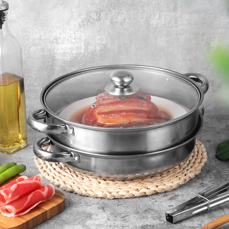 Wholesale stainless steel double-layer soup steamer household gift multi-purpose steamer thickened multi-function three-layer steamer