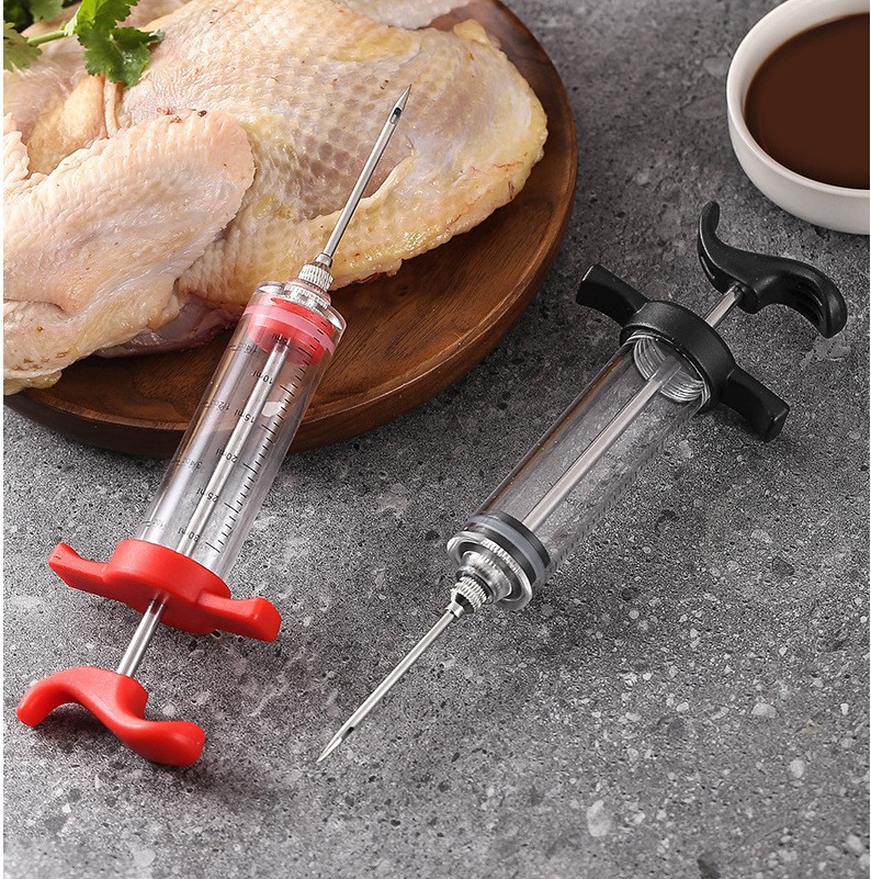 Barbecue Marinade Seasoning Injector Stainless Steel Seasoning Syringe Turkey Needle 3 Needles Double Needle