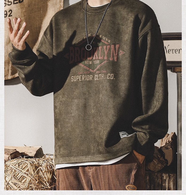 Sweatshirt masculino em camurça estilo retro americano largo_voghion.com