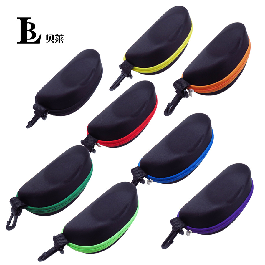 Estuche para gafas de sol al por mayor en stock, estuche de almacenamiento para gafas con cremallera, estuche portátil resistente a la presión de tela Oxford EVA para gafas de sol.
