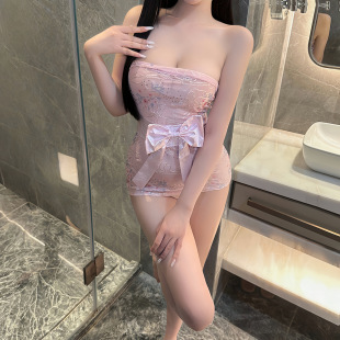 Tube Top Embroidered Printed Kimono See-Through Sexy Hip-Hugging Sexy Lingerie Uniform Temptation Slim-Fitting Hip-Hugging Nightgown Without Taking Off