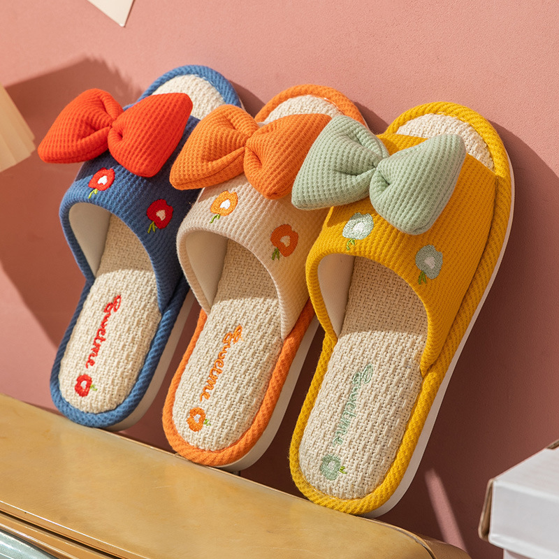 Summer linen slippers cartoon cute bow home indoor girls home non-slip slippers women's slippers wholesale