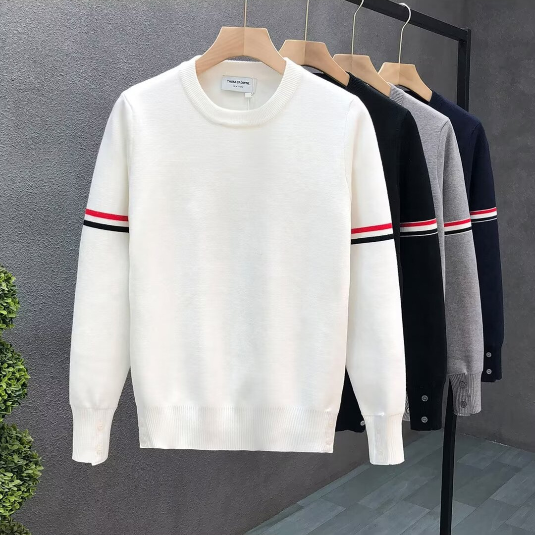 Pull tricoté à col rond blanc de haute qualité, marque tendance, nouvelle chemise de base de luxe légère pour hommes automne et hiver 2024_voghion.com