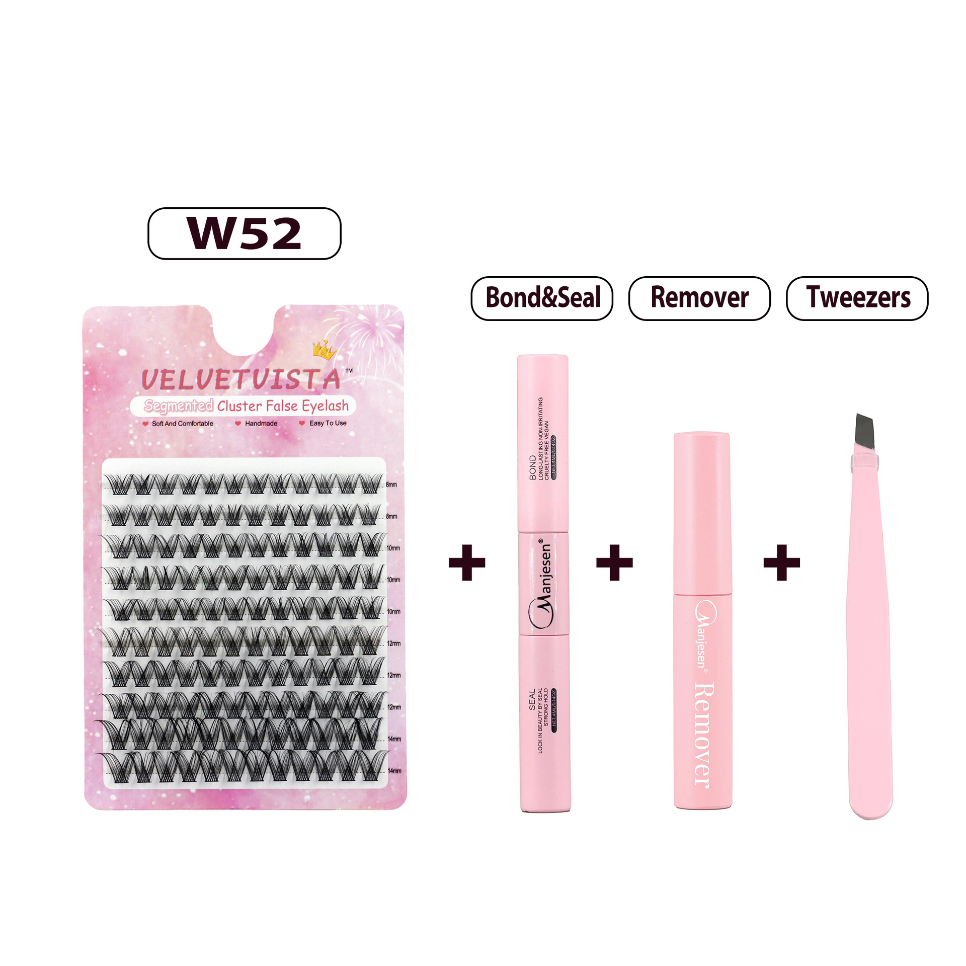 W52 + (pegamento de doble cabeza + removedor + pinzas rosadas)