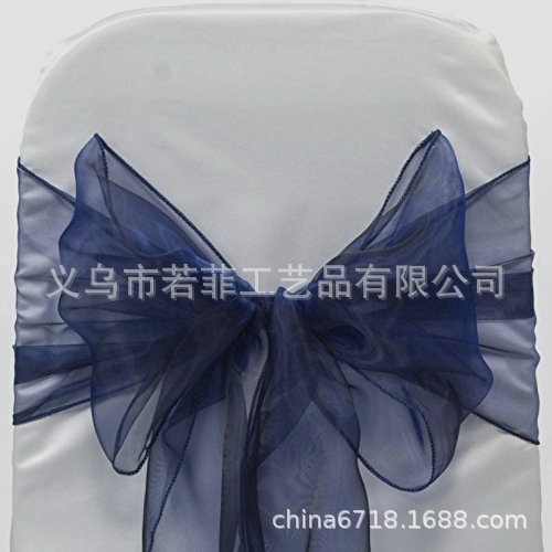藏青色椅纱 椅背纱 欧根纱蝴蝶结 深青色椅背 绑带玻璃纱飘带椅套
