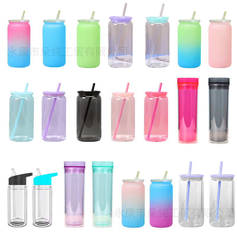 塑料16oz梅森杯 可乐带吸管杯外贸跨境彩盖杯 男女生防摔百货杯子