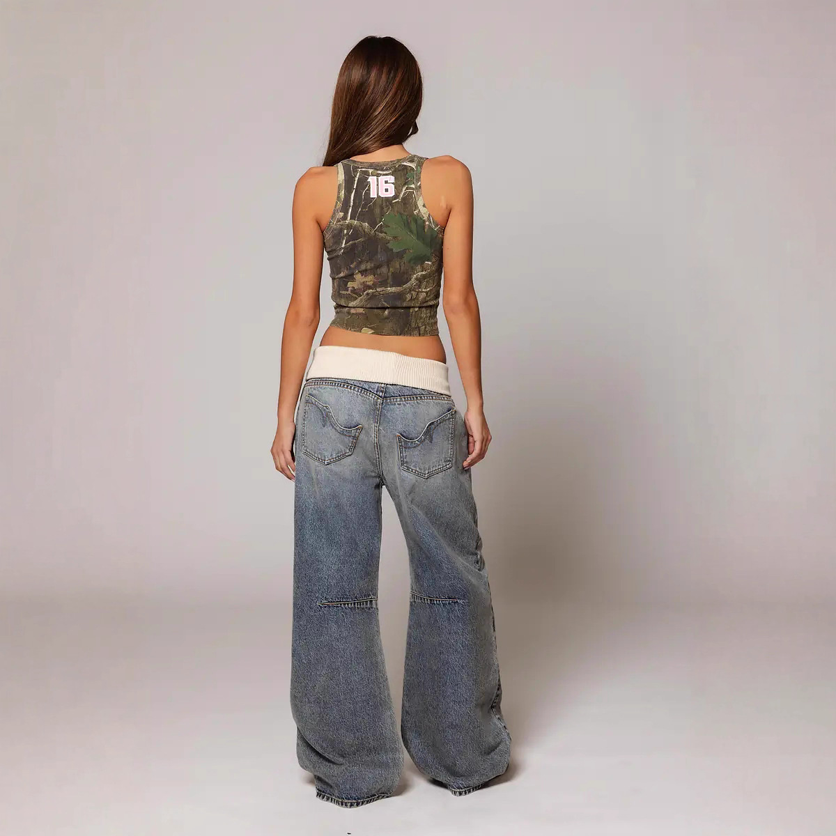 Women's Low Waist Baggy Jeans, Vintage Washed Wide Leg Denim Pants With Knit Waistband, Y2K Streetwear Trousers For Daily Casual_ecoleips.com
