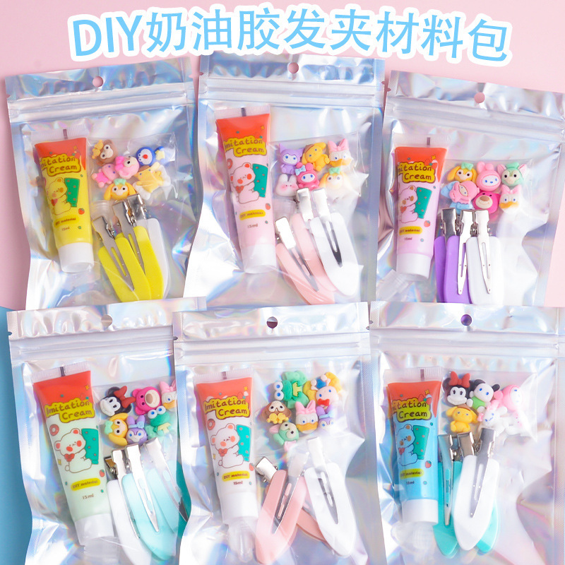 Crema pegamento clip de pelo diy paquete de materiales hechos a mano creativo para niños clip de pelo hechos a mano conjunto de accesorios de joyería