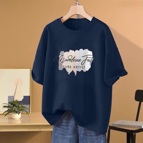High-quality 100% pure cotton women's short sleeve t-shirt summer casual stylish commuting plus-size tummy cover stylish top